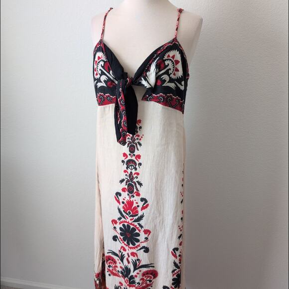 Vintage FARM RIO Dress Womens Flower Rug Midi Size G Large Tie Front Boho RARE - Picture 15 of 16